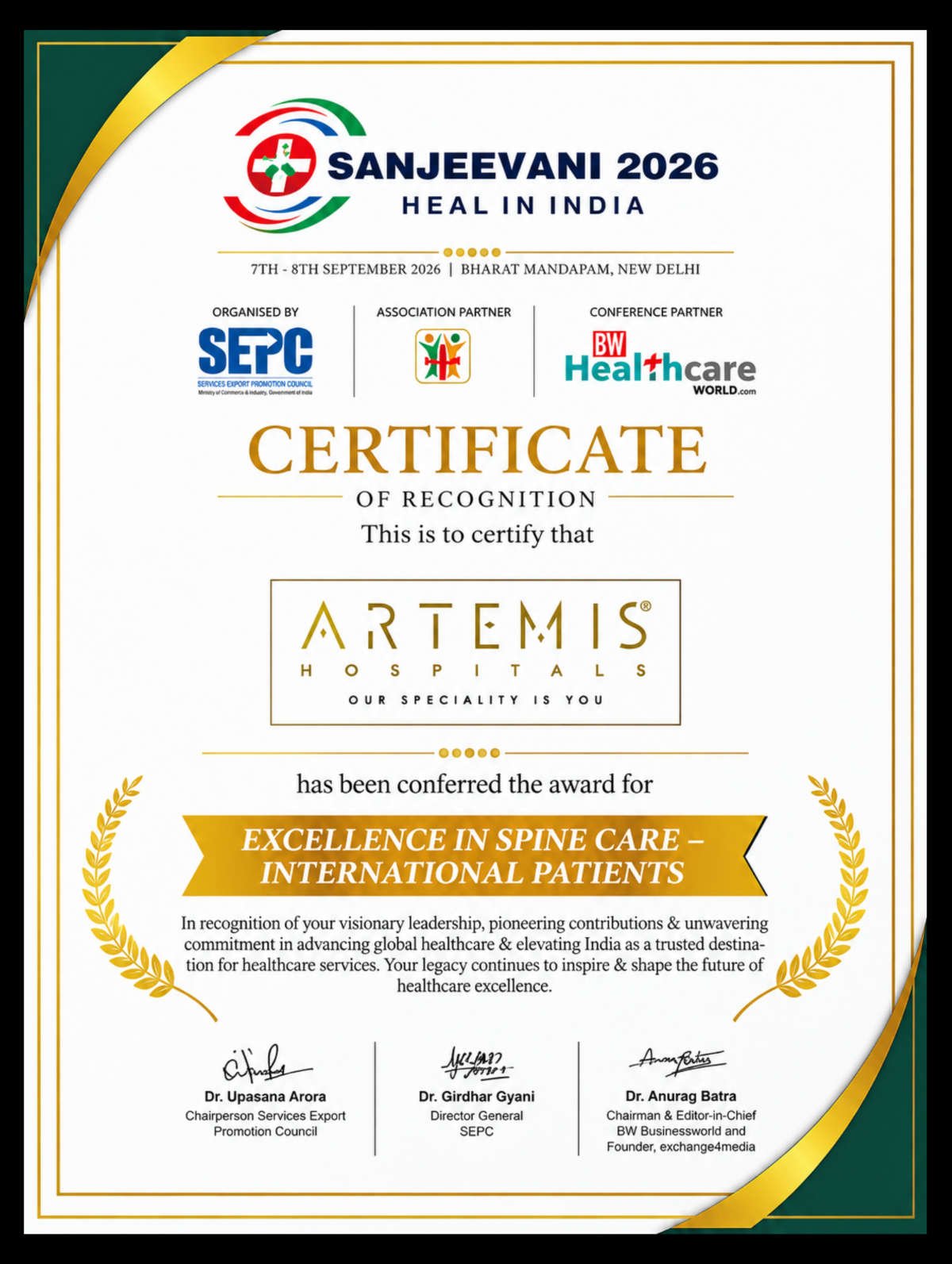 A Global Recognition for Excellence in Spine Care